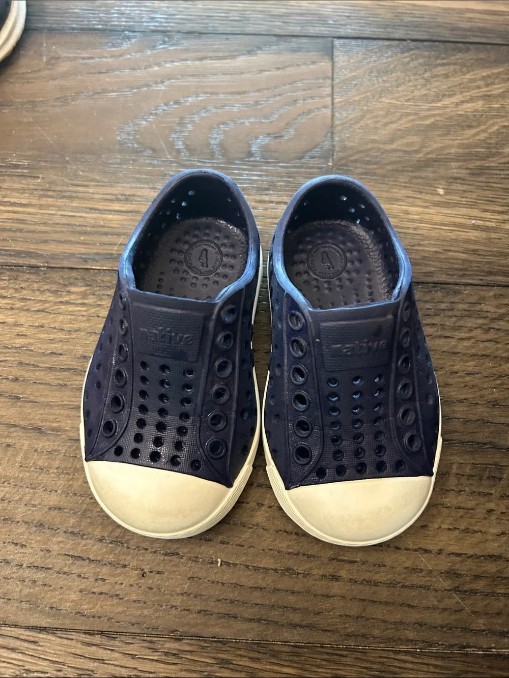 Native Kids Water Shoes in Navy with White Toe